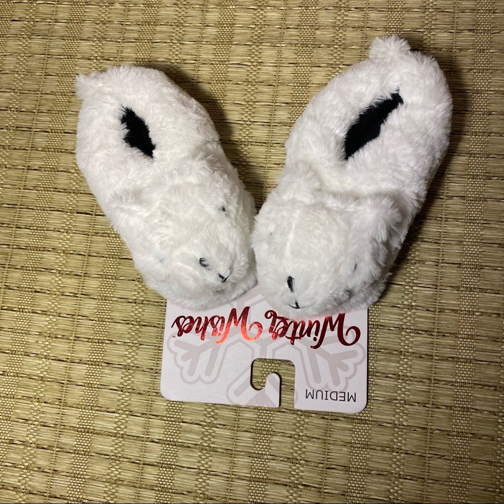 Faux Fur Polar Bear Kids’ Slippers, Size 9-10